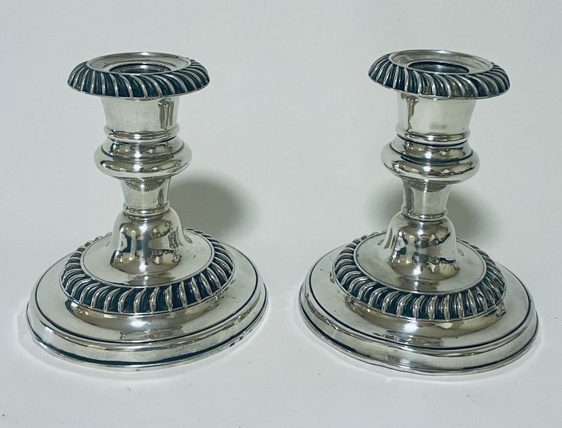 Pair of Antique Silver Desk Candlesticks