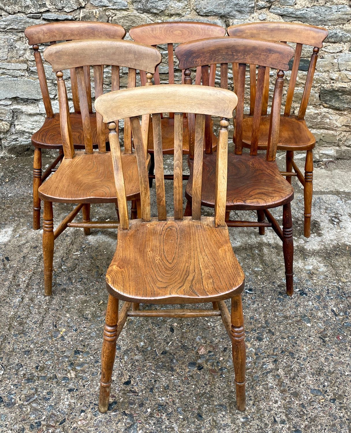 Set of 6 Victorian Lathe Back Country Chairs