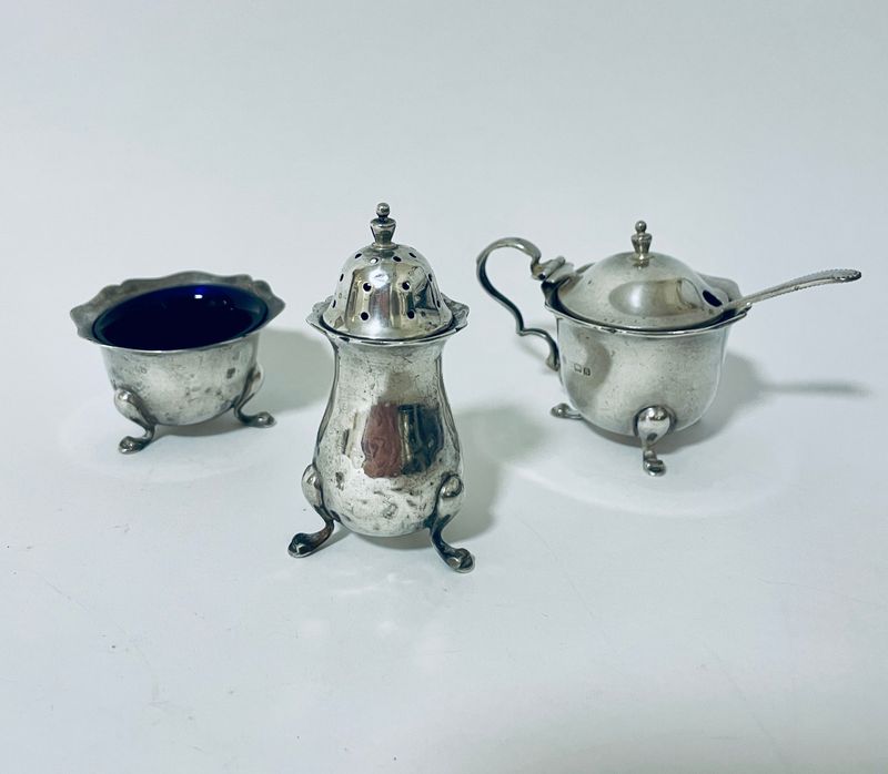 Antique 3-Piece Silver Cruet Set