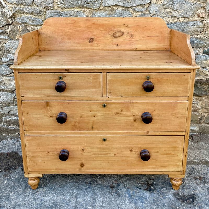 ​Antique Stripped Pine Chest of Drawers with Gallery