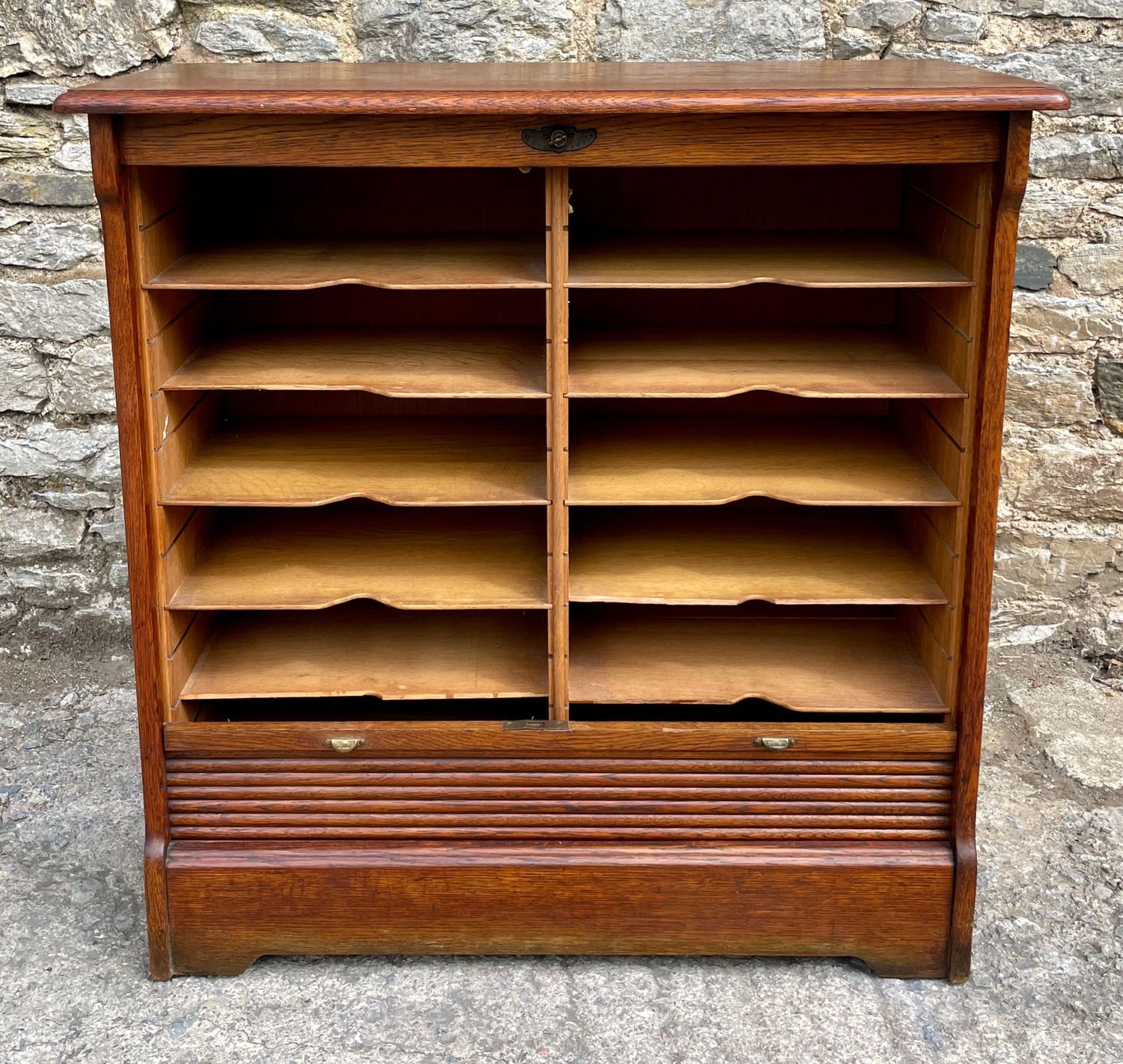 ​Antique Oak Tambour Filing Cabinet