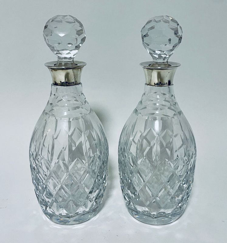 Pair of Silver Collar Decanters