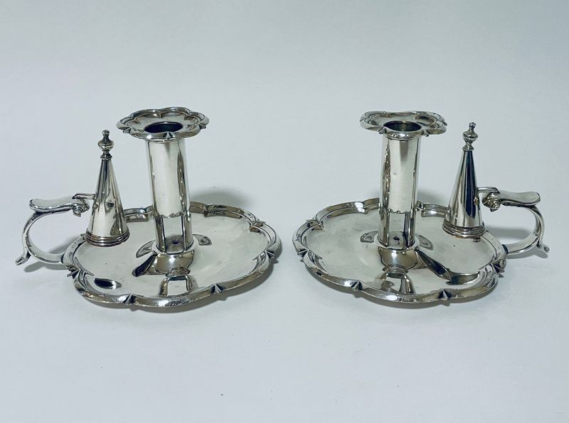 Pair of Antique Silver Plated Chamber Sticks