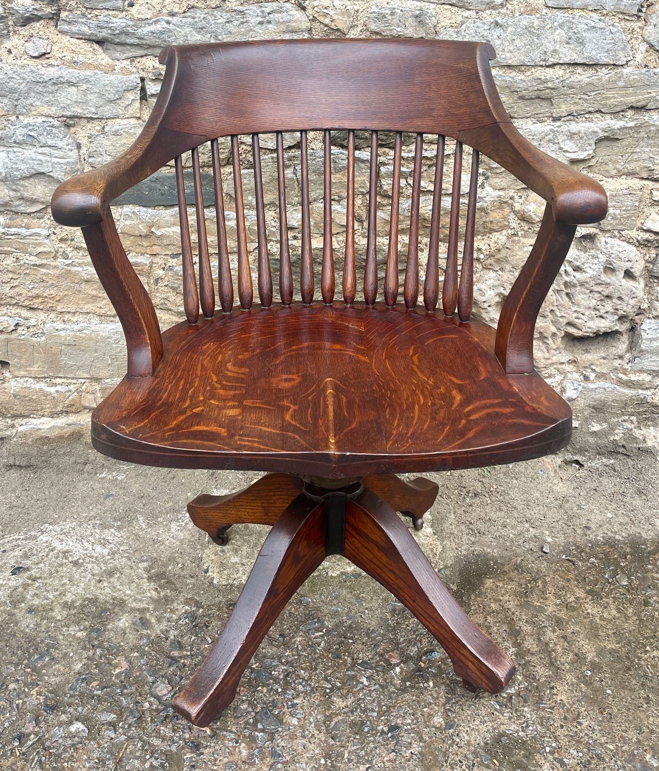 Antique Oak Swivel and Tilt Desk Chair