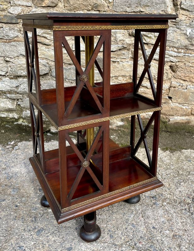 ​Antique Mahogany Brass Mounted Revolving Bookcase