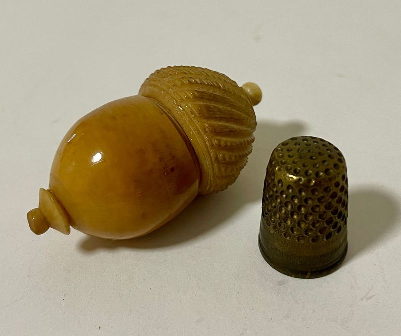 Antique Carved Acorn Thimble Holder
