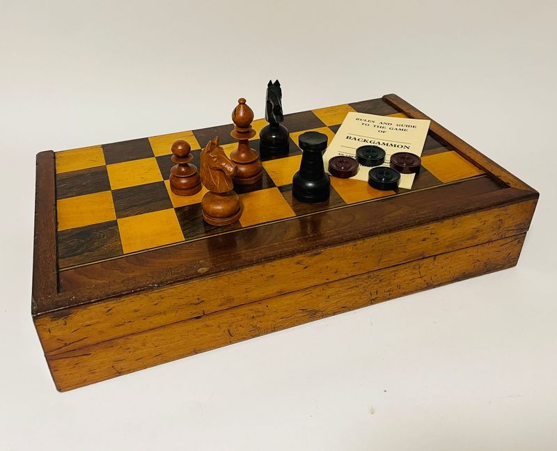 Antique Folding Chess and Backgammon Set