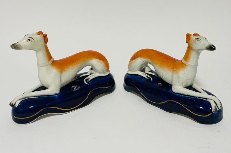 Pair of Antique Staffordshire Greyhounds