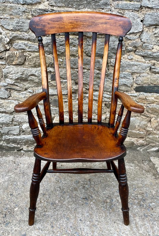 Antique Elm Lathe Back Farmhouse Chair