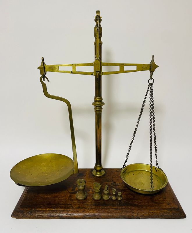 Large Antique Brass Scales and Weights