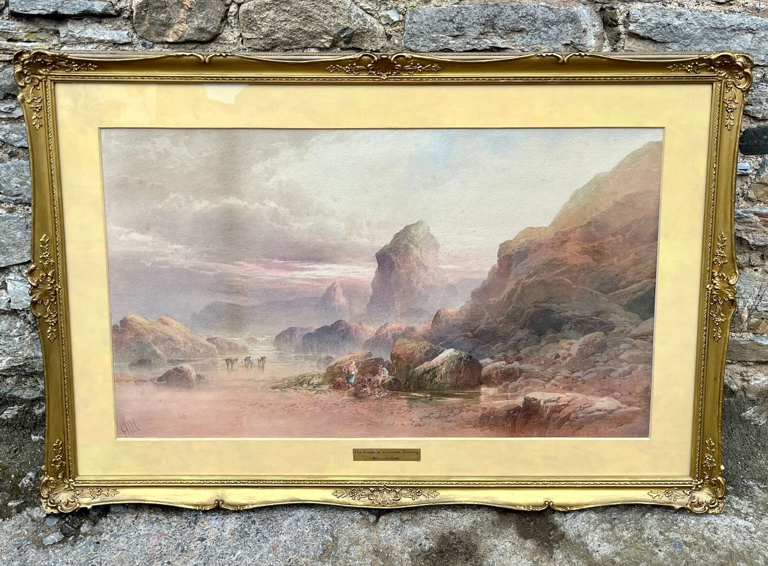 William Cook of Plymouth (1830-1890) "The Coast of Cornwall, Evening" Original Watercolour, Signed and Dated '77