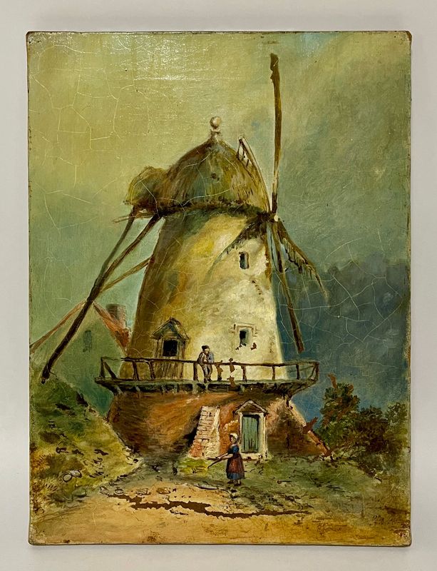 Oil on Canvas Painting of a Windmill
