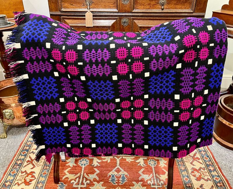 Mid-Century Welsh Wool Tapestry Blanket