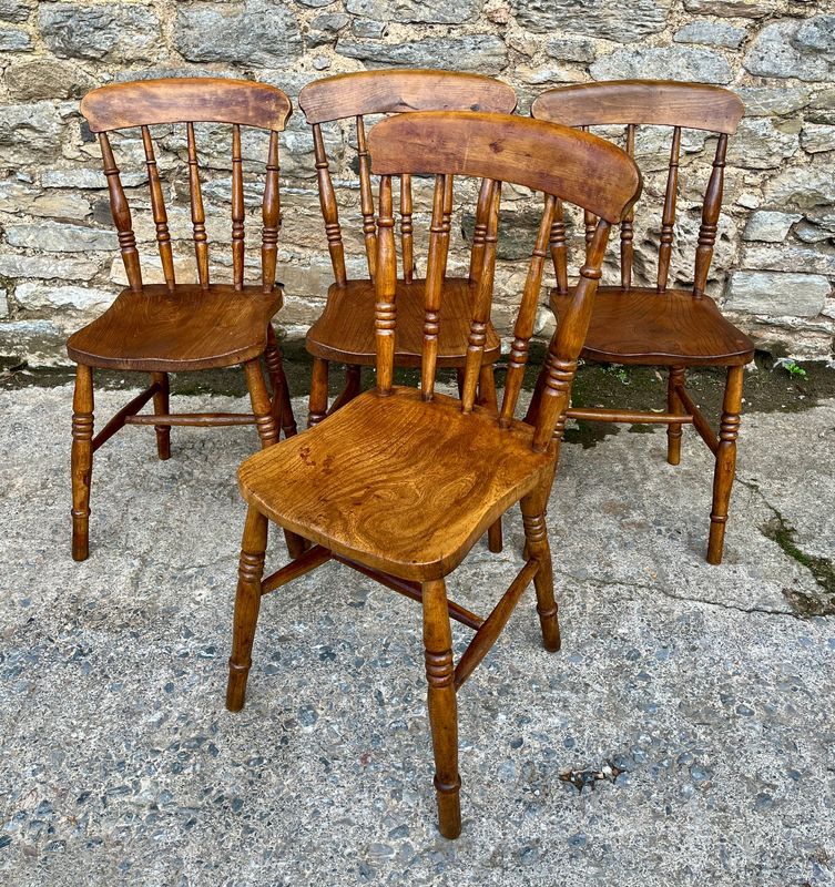 Set of 4 Antique Elm Kitchen Chairs