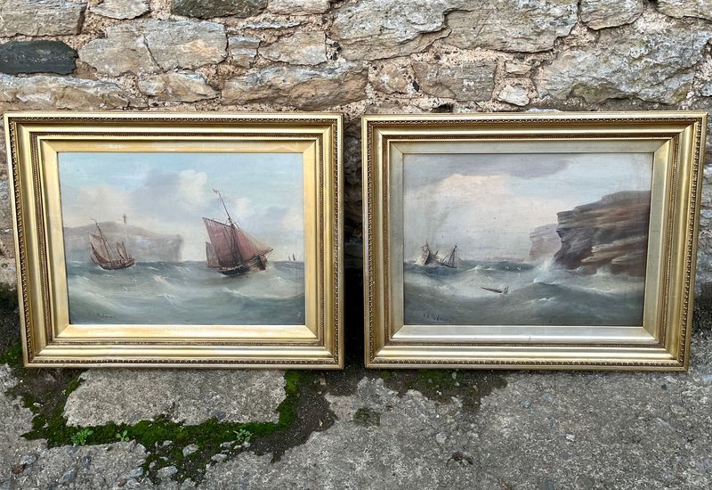 Pair of Marine Oil on Board Paintings