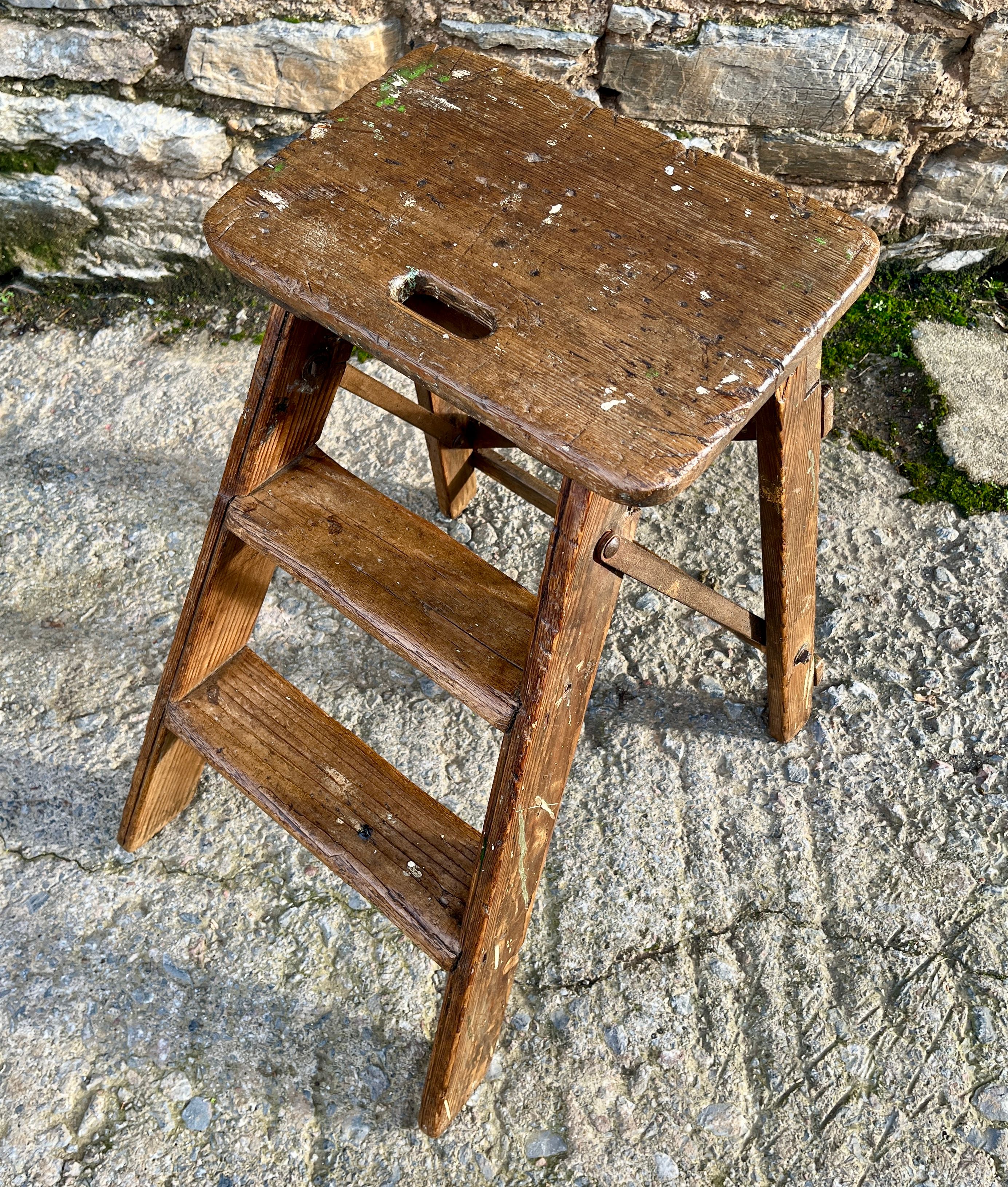 Small Antique Pine Folding Steps