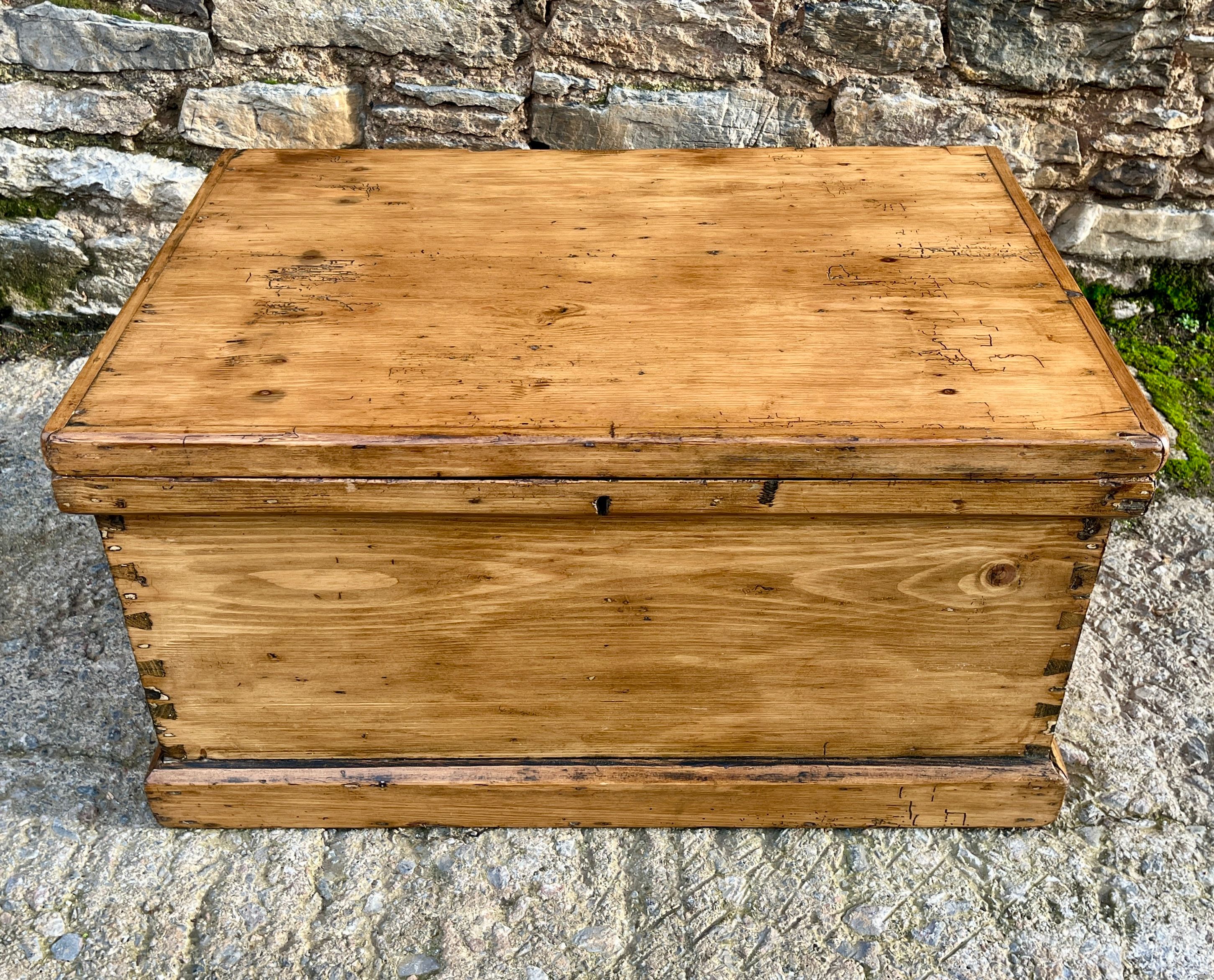 Small Antique Stripped Pine Blanket Box