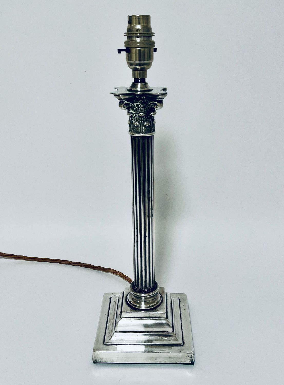 Antique Silver Plated Corinthian Column Table Lamp