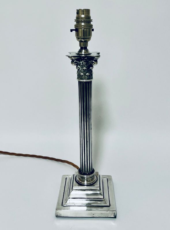 Antique Silver Plated Corinthian Column Table Lamp