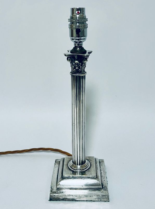 Antique Silver Plated Corinthian Column Table Lamp