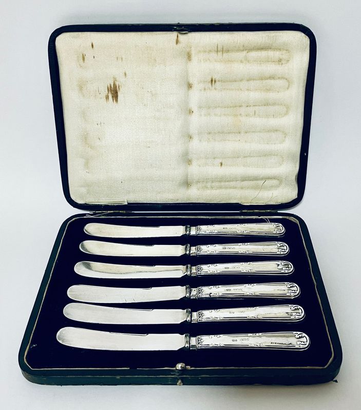 Set of 6 Antique Silver Handled Butter Knives