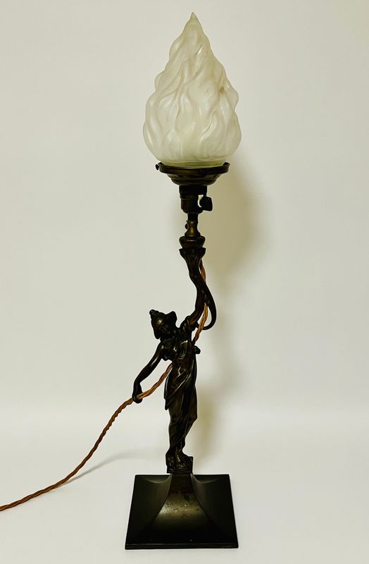 Art Nouveau Bronzed Figural Table Lamp