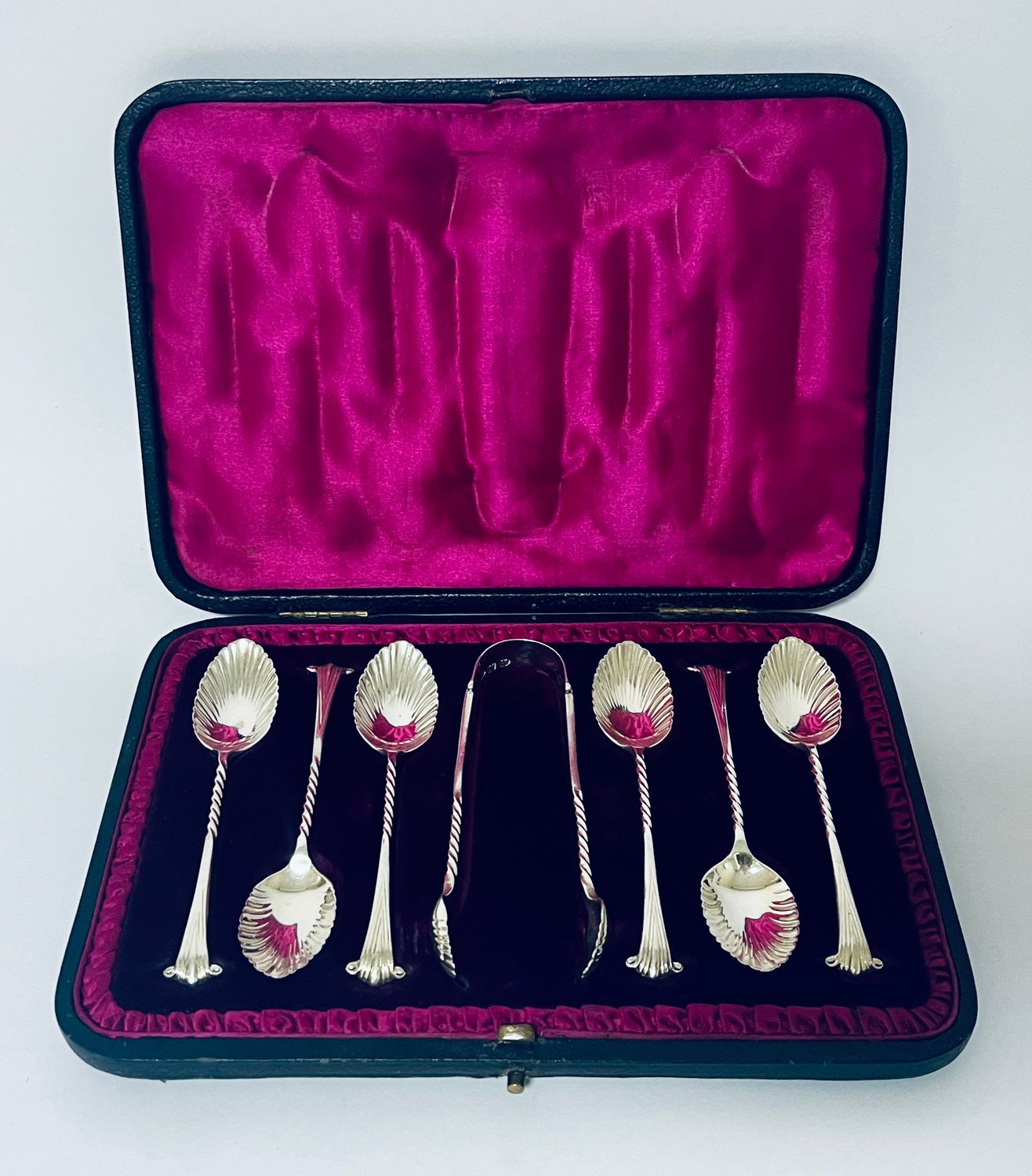 Set of 6 Victorian Silver Teaspoons and Tongs Set of 6 Victorian Silver Teaspoons and Tongs