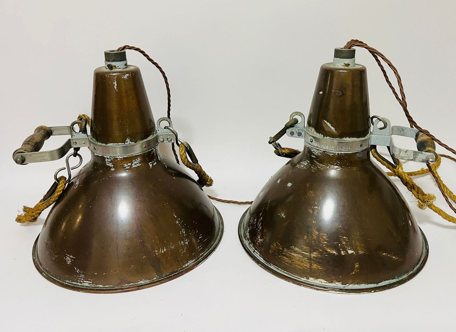 Pair of Antique Copper Ships Lamps