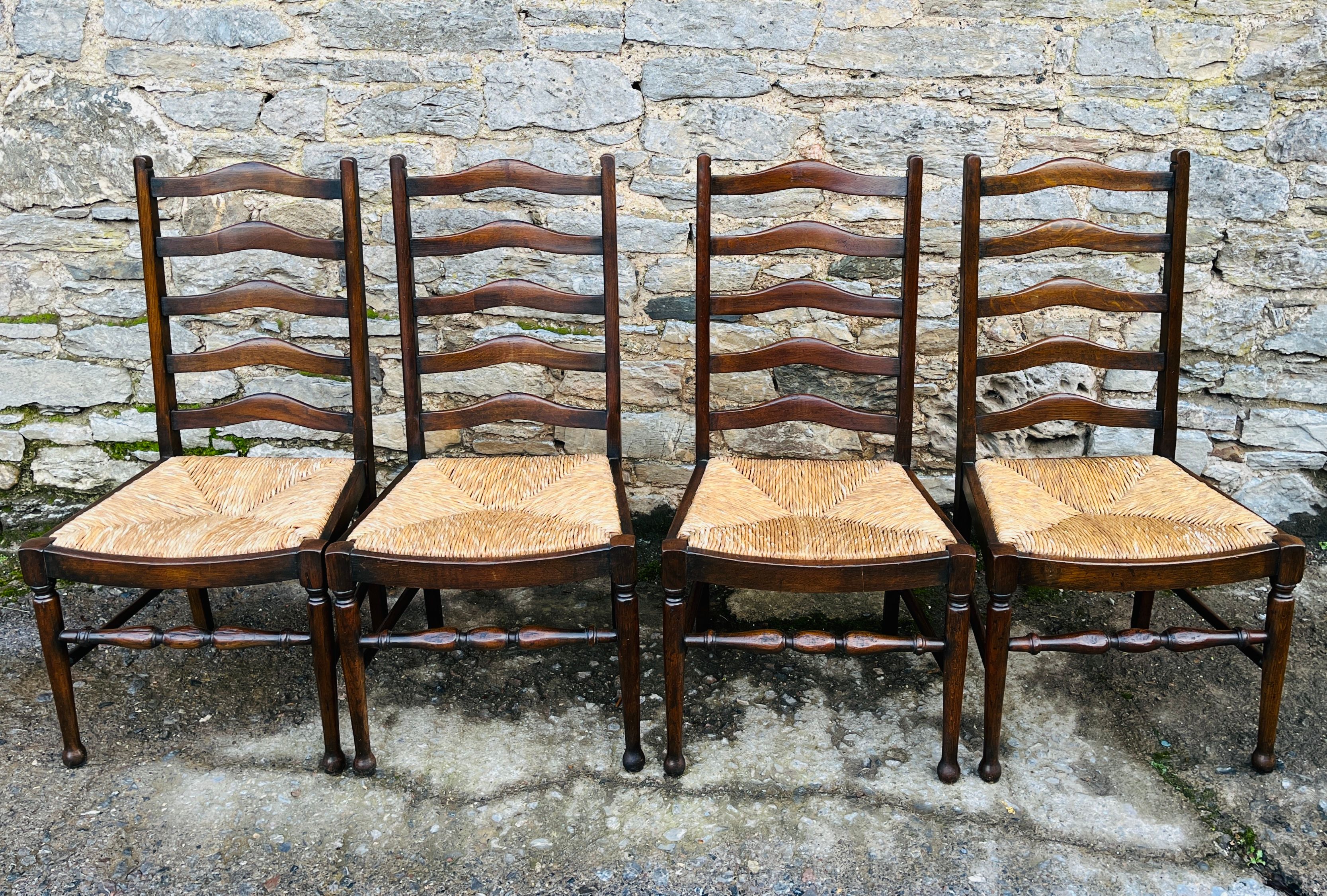 Set of 4 Antique Oak Ladderback Dining Chairs