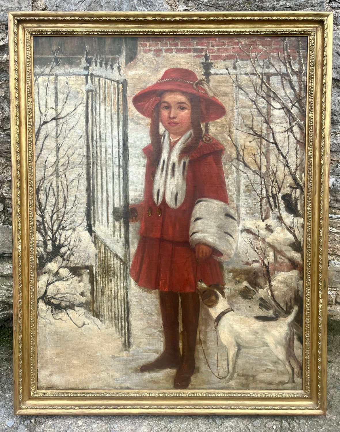 Oil on Canvas Painting of a Young Girl and her Dog