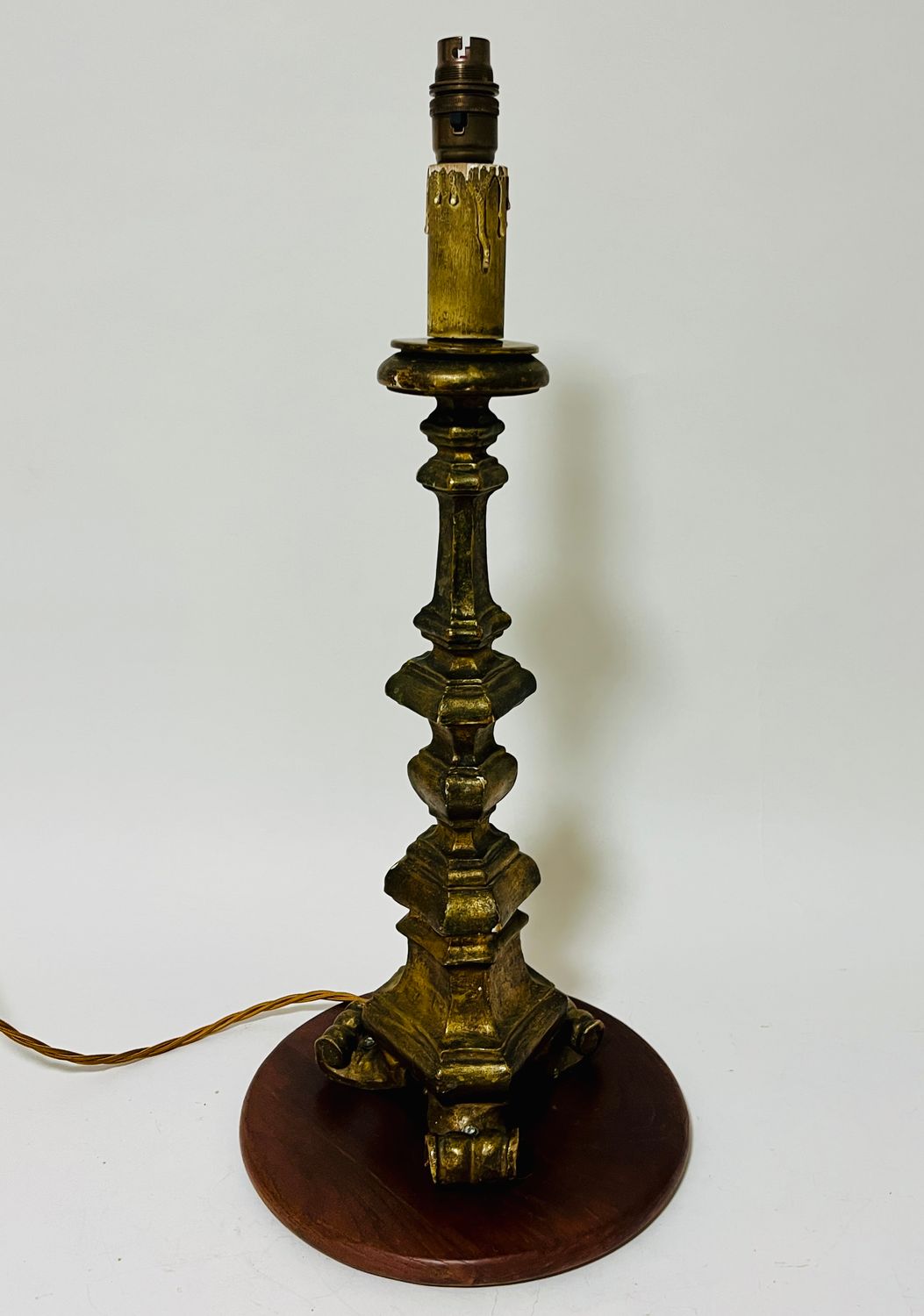 Antique Giltwood Pricket Candlestick Table Lamp Antique Giltwood Pricket Candlestick Table Lamp