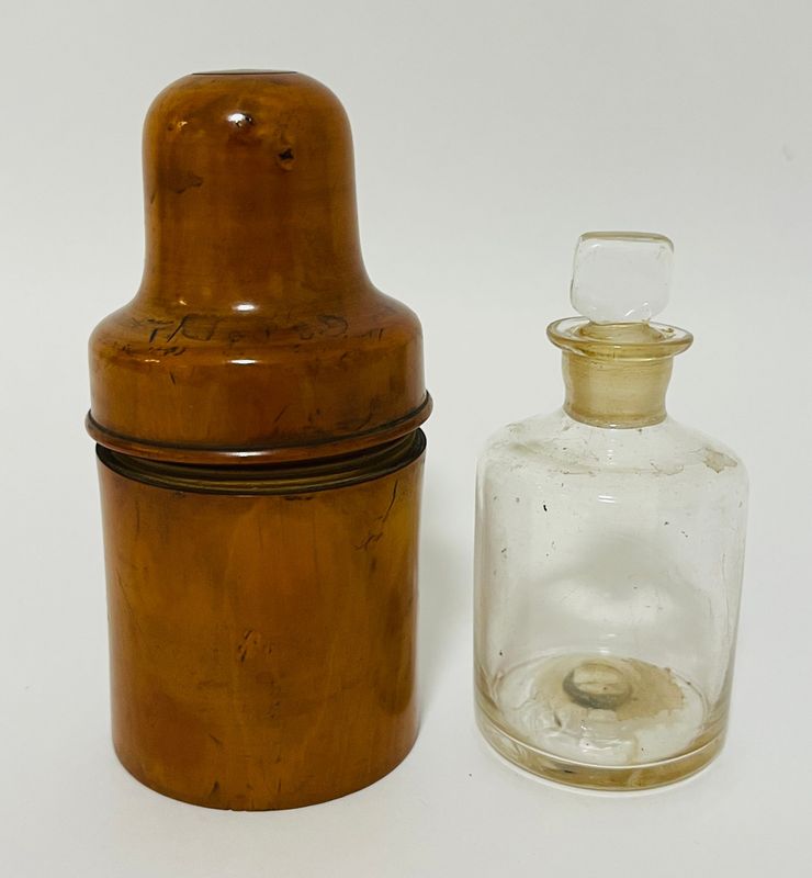 Victorian Apothecary Bottle and Treen Holder