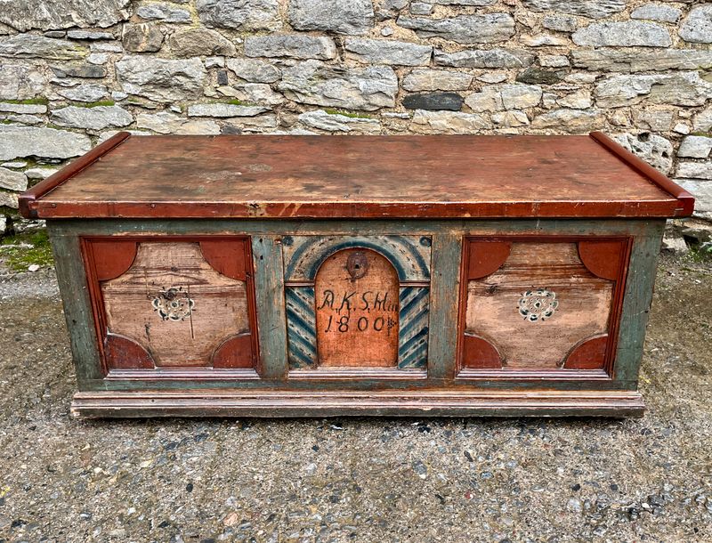 ​Antique Continental Painted Marriage Chest