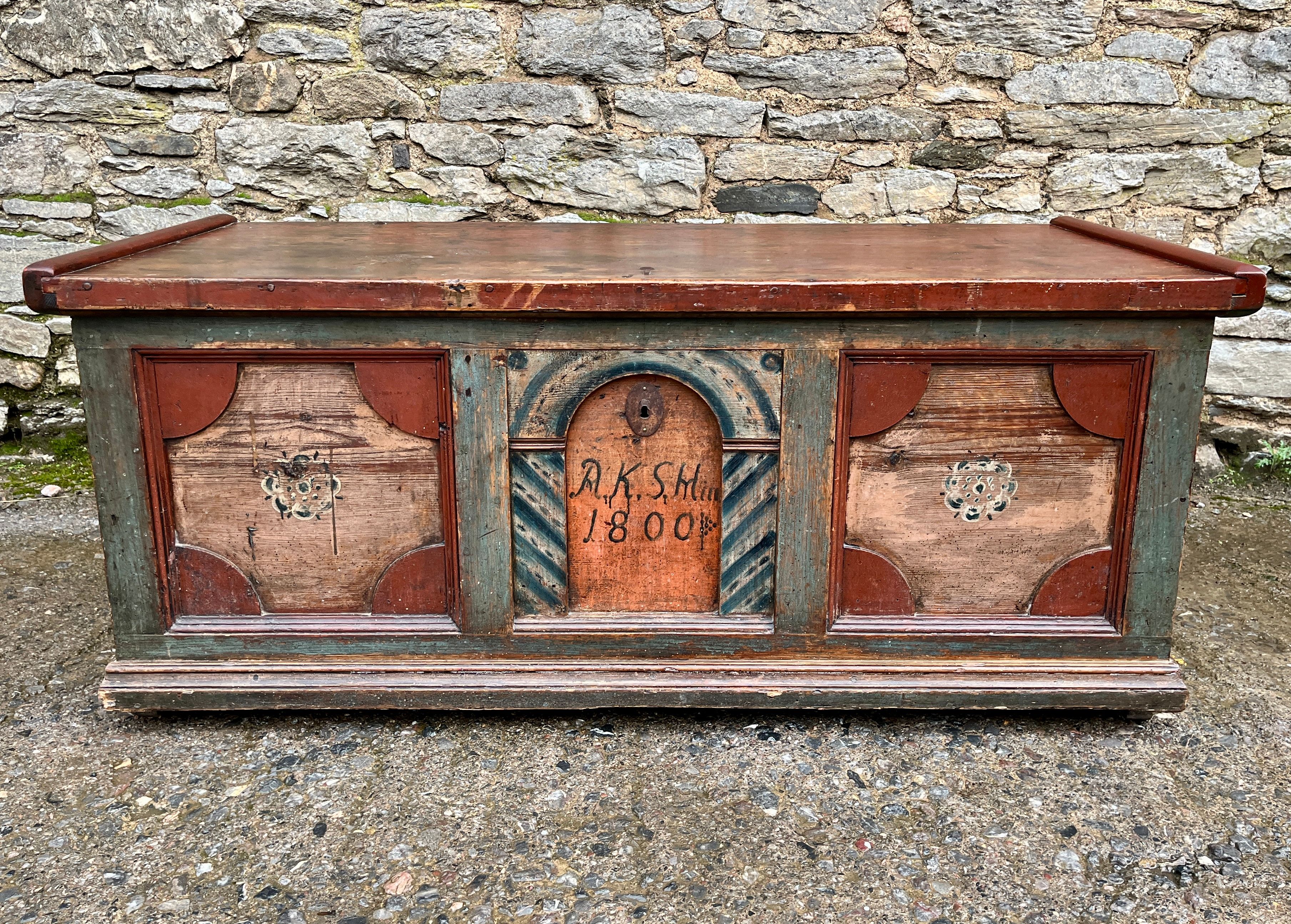 ​Antique Continental Painted Marriage Chest