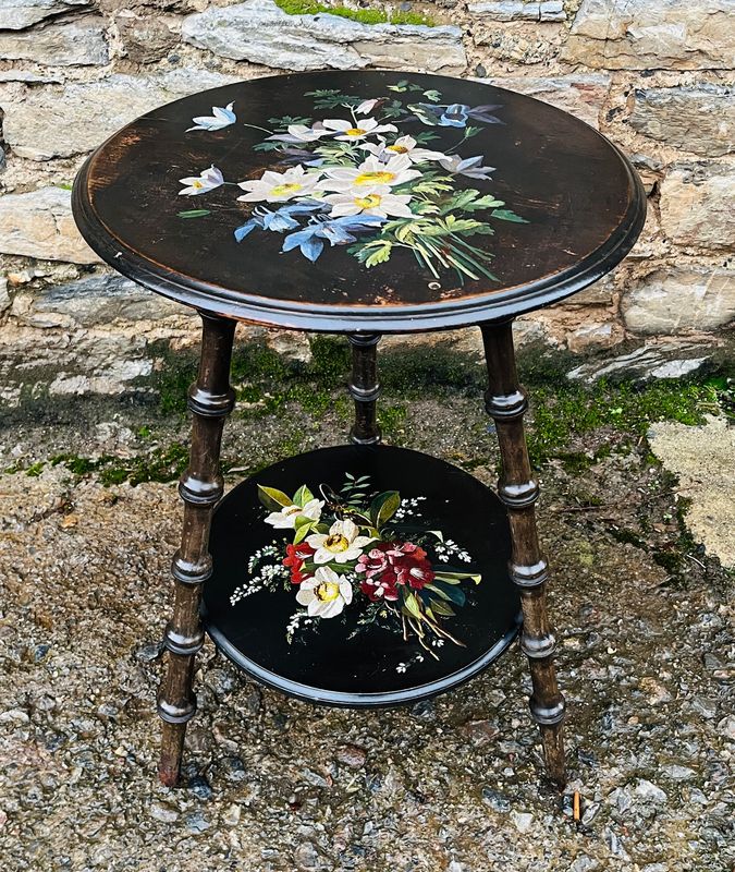 ​Antique Ebonised Hand Painted Gypsy Table