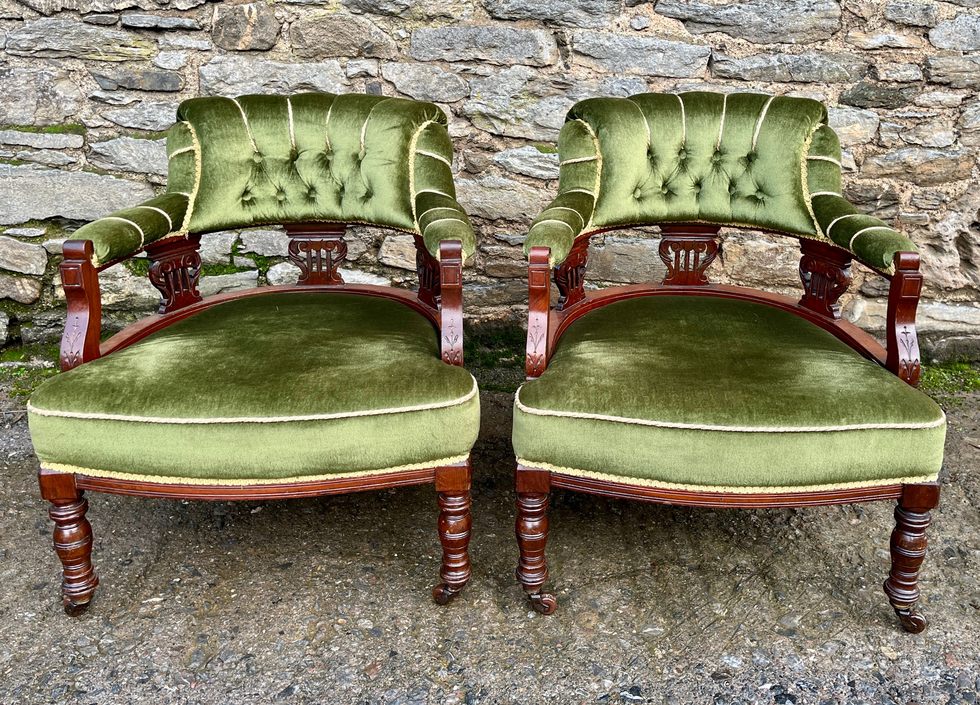 Pair of Edwardian Mahogany Framed Tub Chairs