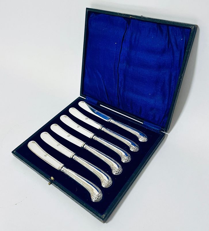 Set of 6 Antique Silver Handled Butter Knives