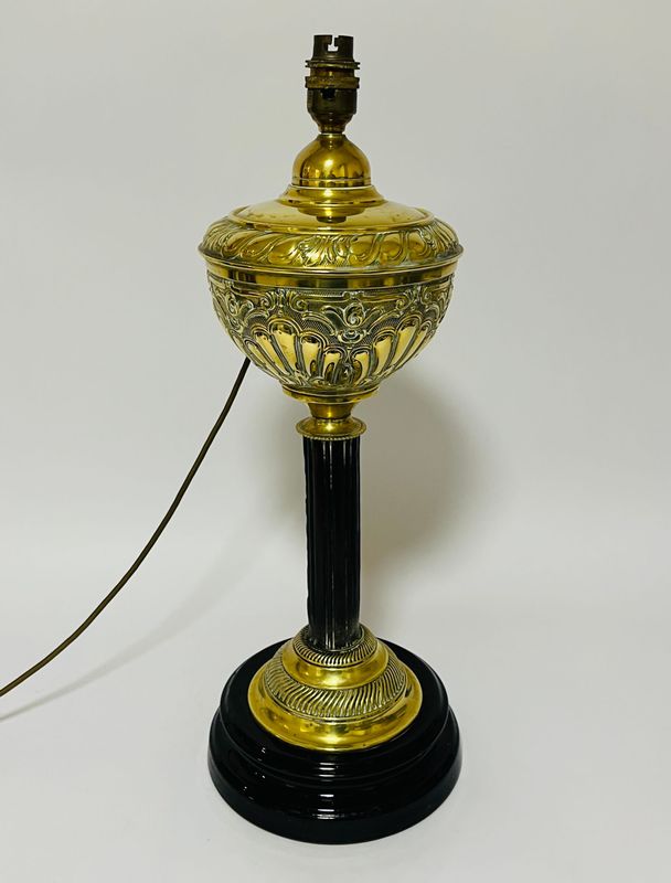 Victorian Brass Oil Lamp Converted to Electric