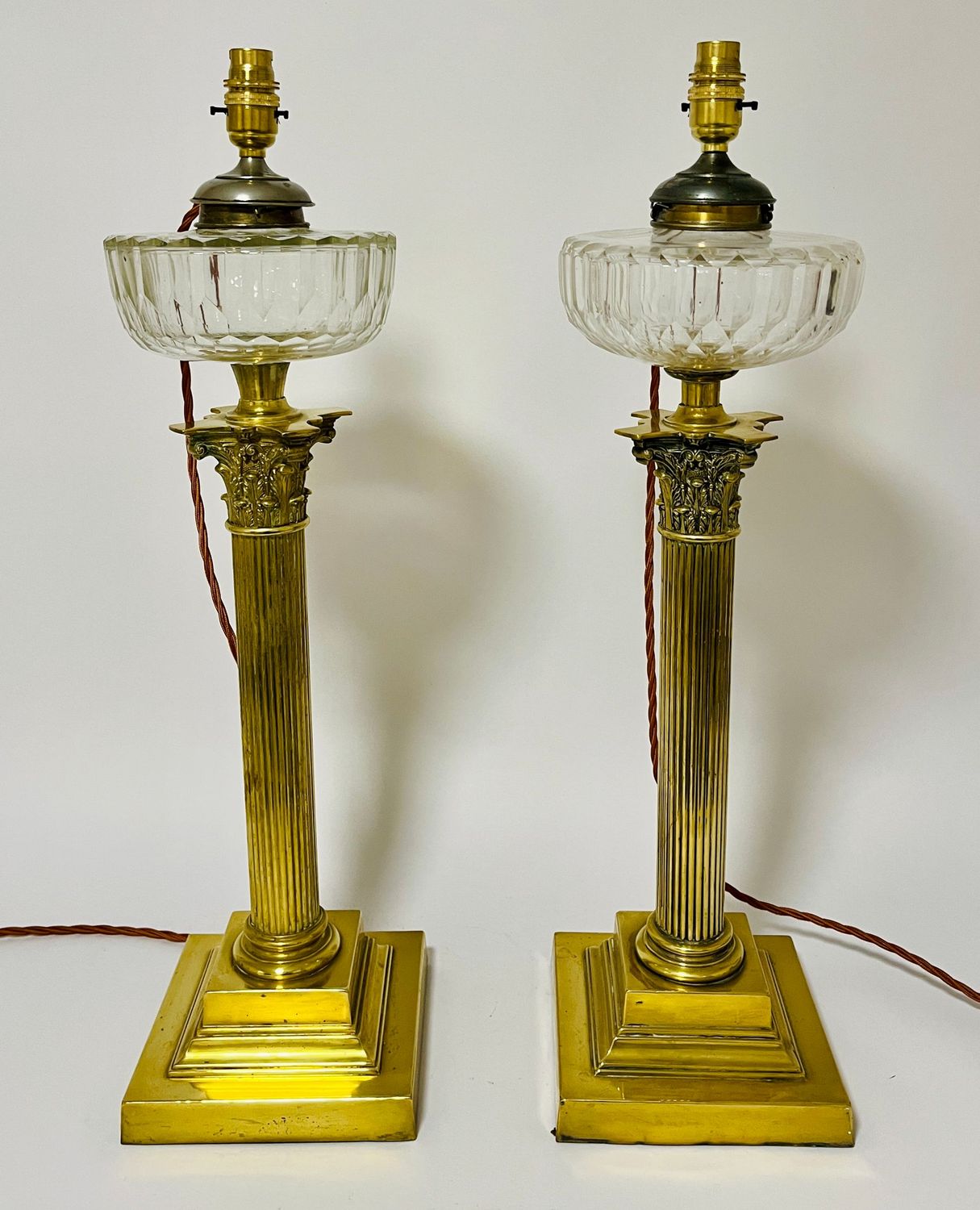 Pair of Victorian Corinthian Column Table Lamps