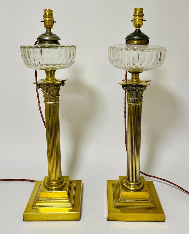 Pair of Victorian Corinthian Column Table Lamps
