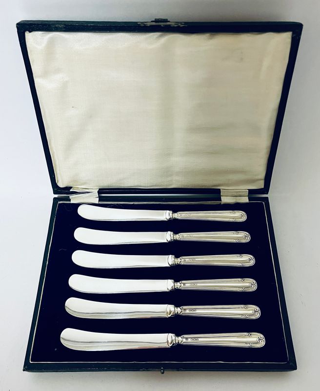 Set of 6 Antique Silver Handled Butter Knives