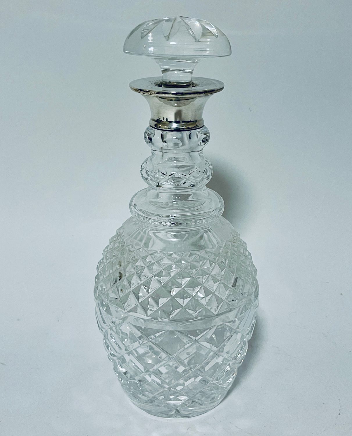 Antique Cut Glass Decanter with Silver Collar