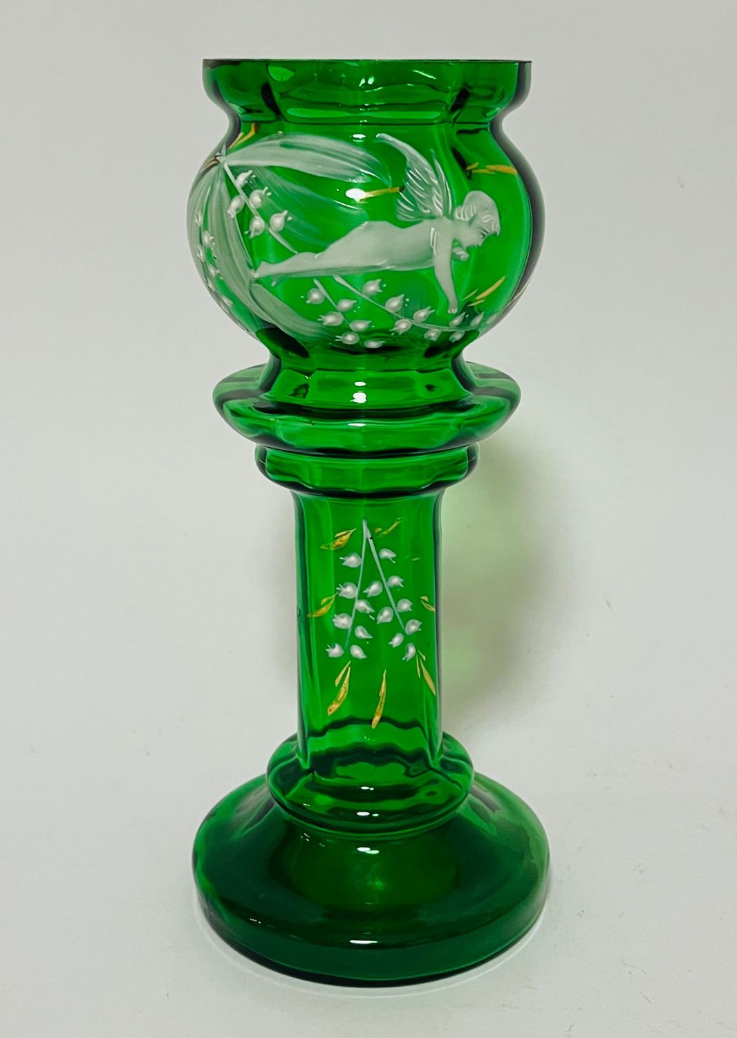 Victorian Mary Gregory Green Glass Vase