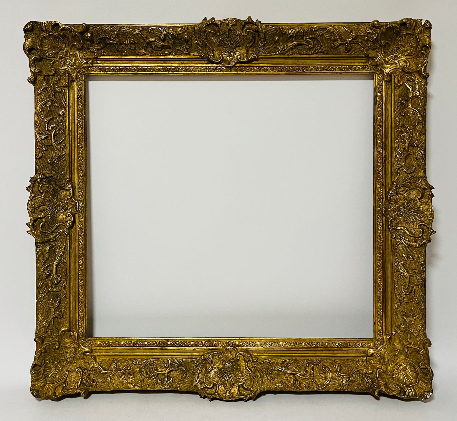 Large Antique Carved Wood and Gesso Picture Frame