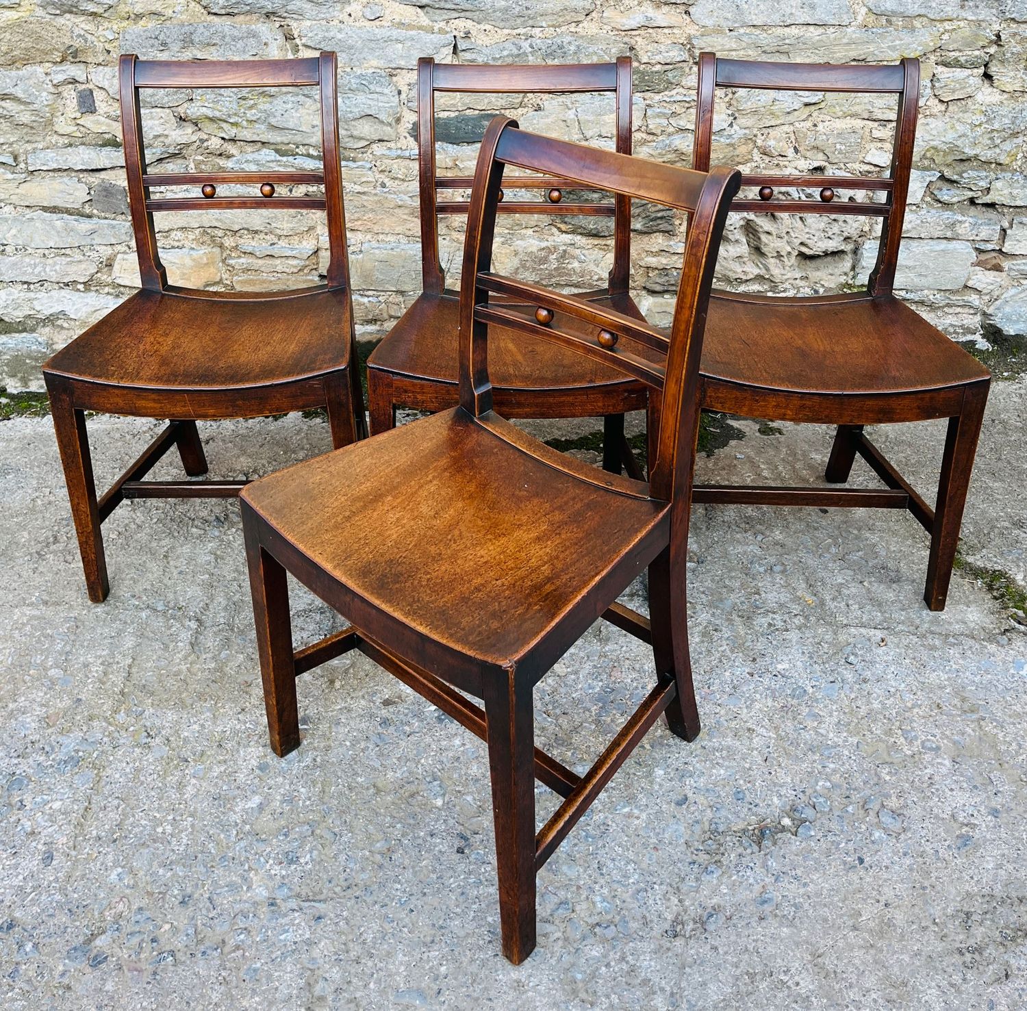 Set of 4 Georgian Elm Suffolk Ball Back Chairs