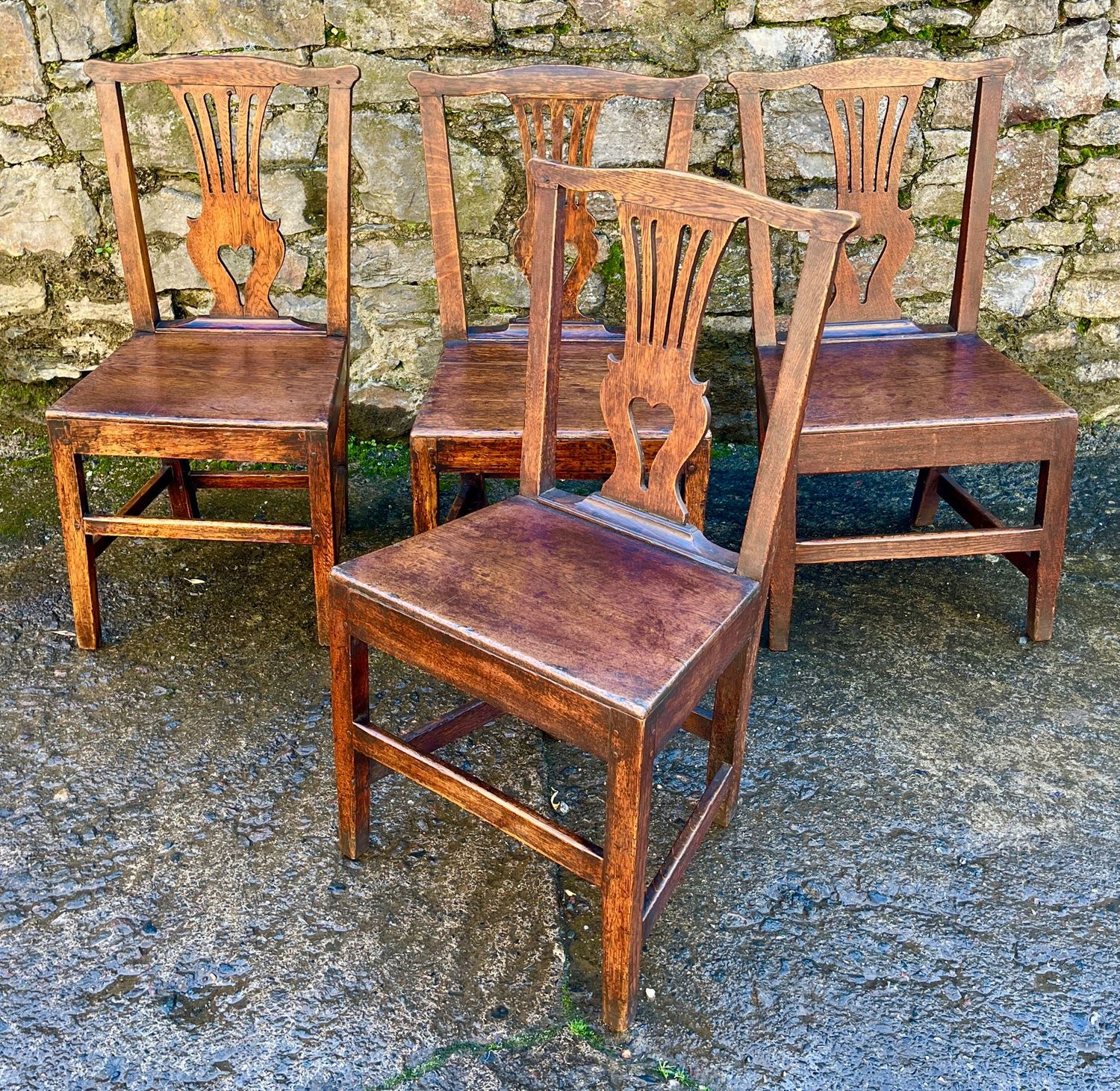Set of 4 Georgian Country Oak Dining Chairs