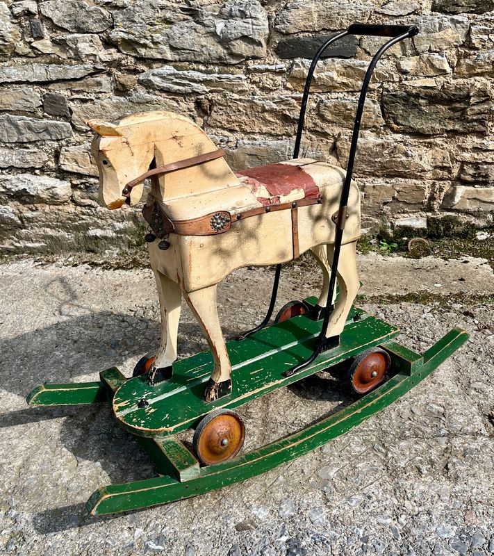 Antique Push Along Rocking Horse Toy