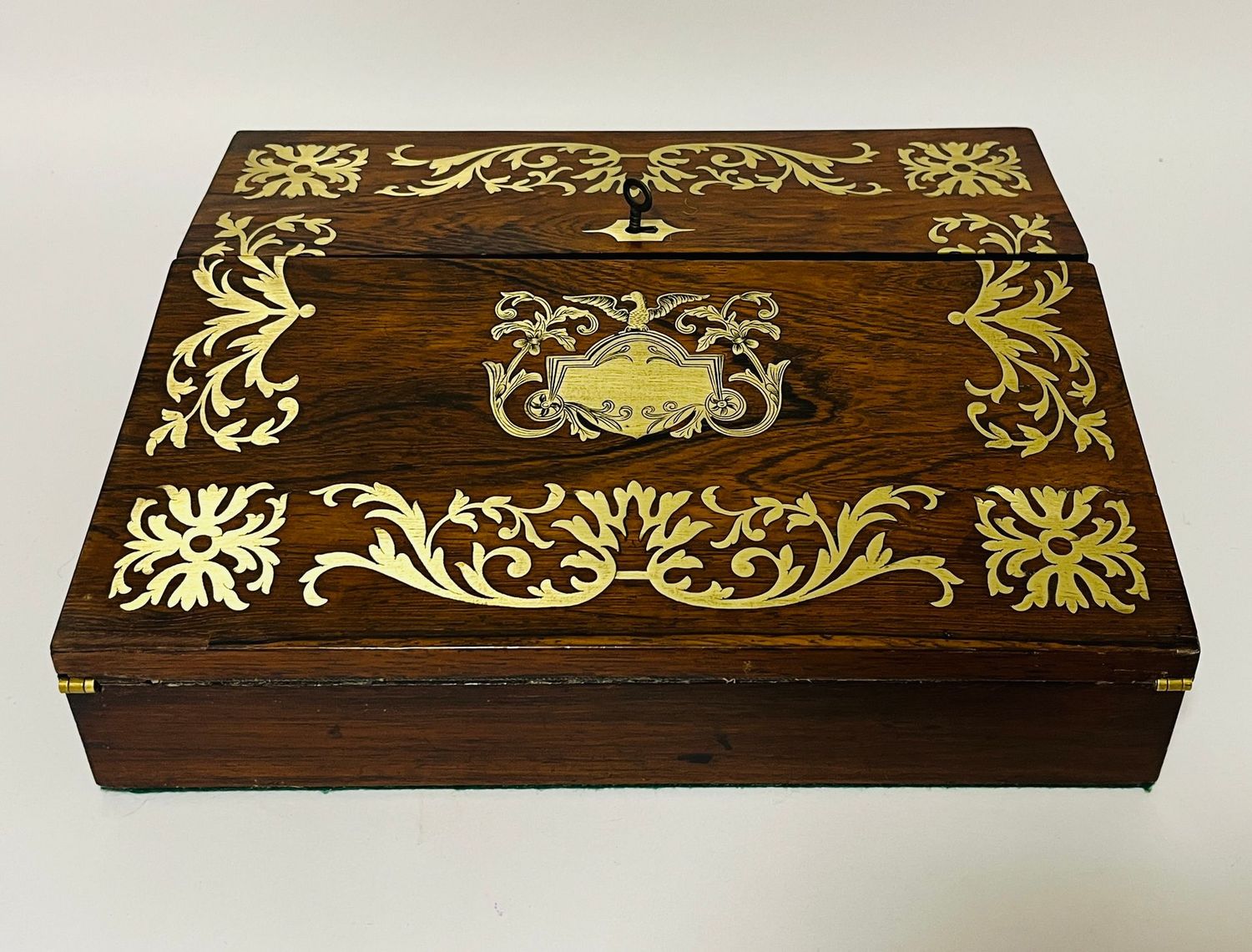 Antique Rosewood Brass Inlaid Writing Slope