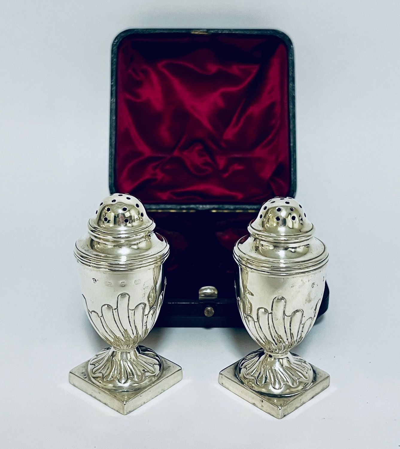 Pair Victorian Silver Pepperettes in Box