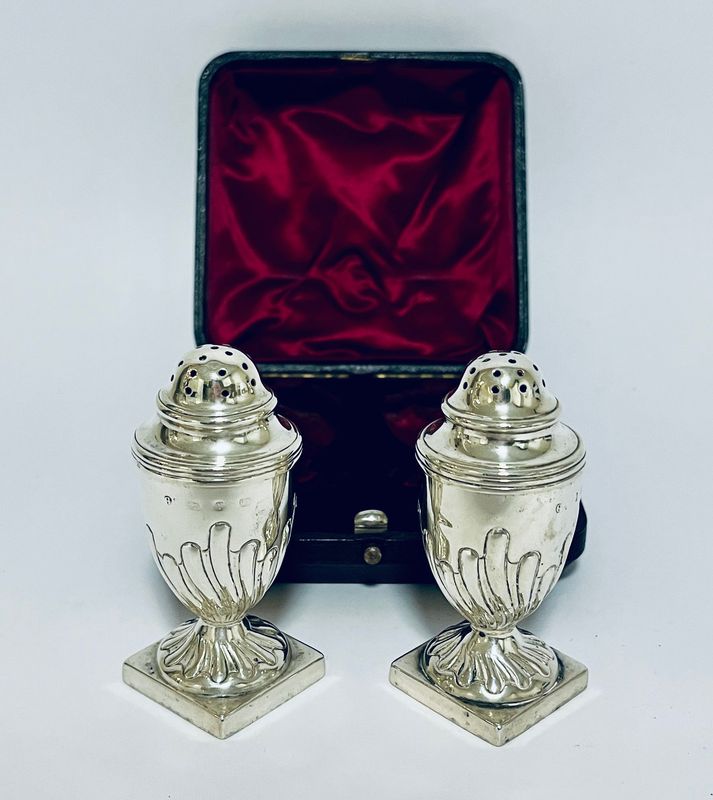Pair Victorian Silver Pepperettes in Box
